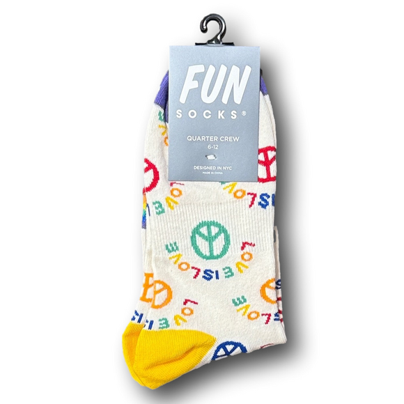 Fun Socks Other - 3/$18 "Love Is Love" Rainbow Peace Signs Funny Novelty Quarter Crew Socks - NWT